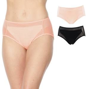 Rhonda Shear Women's 2-pack Striped Mesh Brief Black/Peachy Pink Medium Size